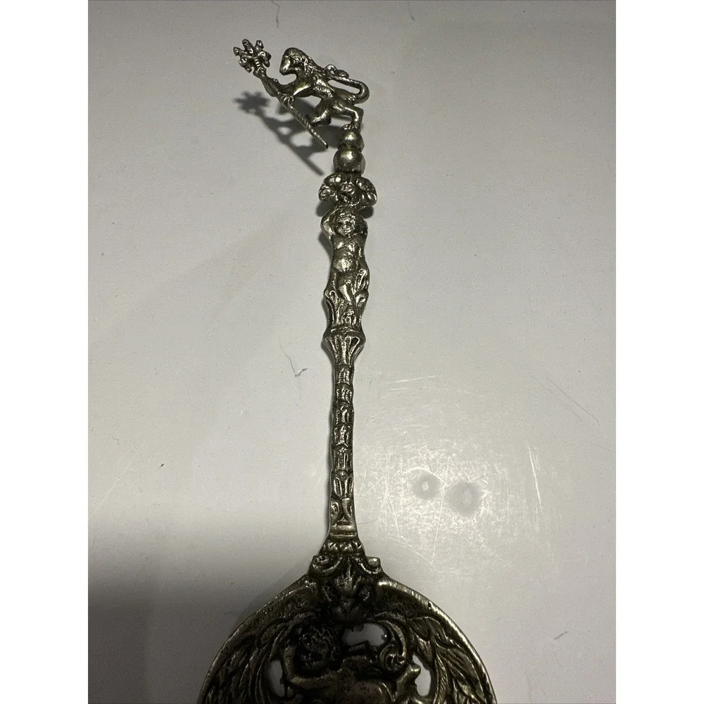 Silverplate Cherub Angel Cupid Serving Fork &‎ Spoon Intricate Pattern 9.5